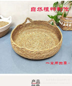 Rattan Weaving Cat Basket Bed With Soft Cushion Round Donut Design