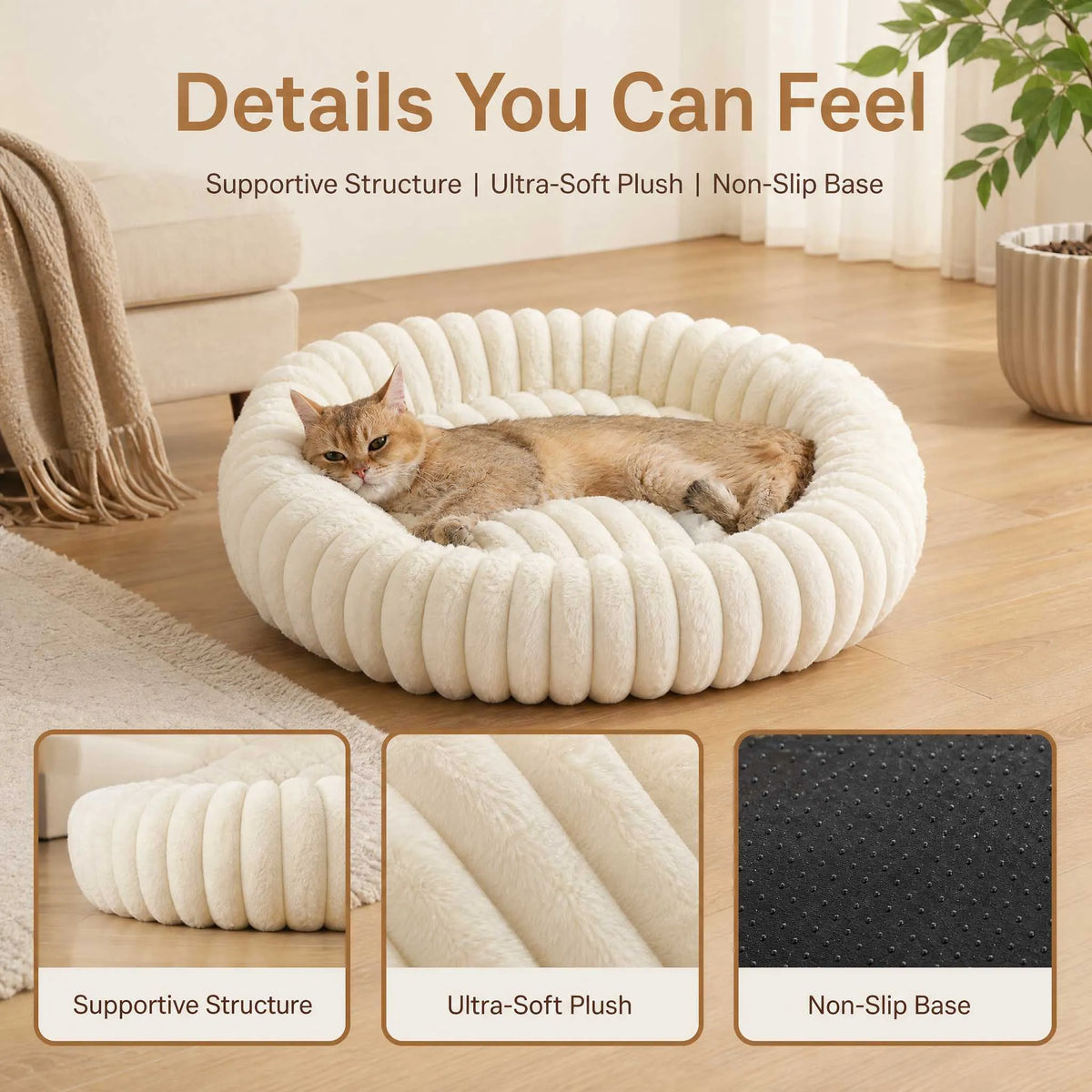 Warm Round Donut Cat Bed Ultra Soft Plush Pet Nest Cozy Deep Sleep