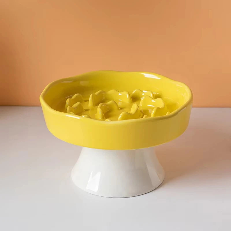 Ceramic Slow-Feeding Bowl High-Leg Cat Bowl with Neck Protection