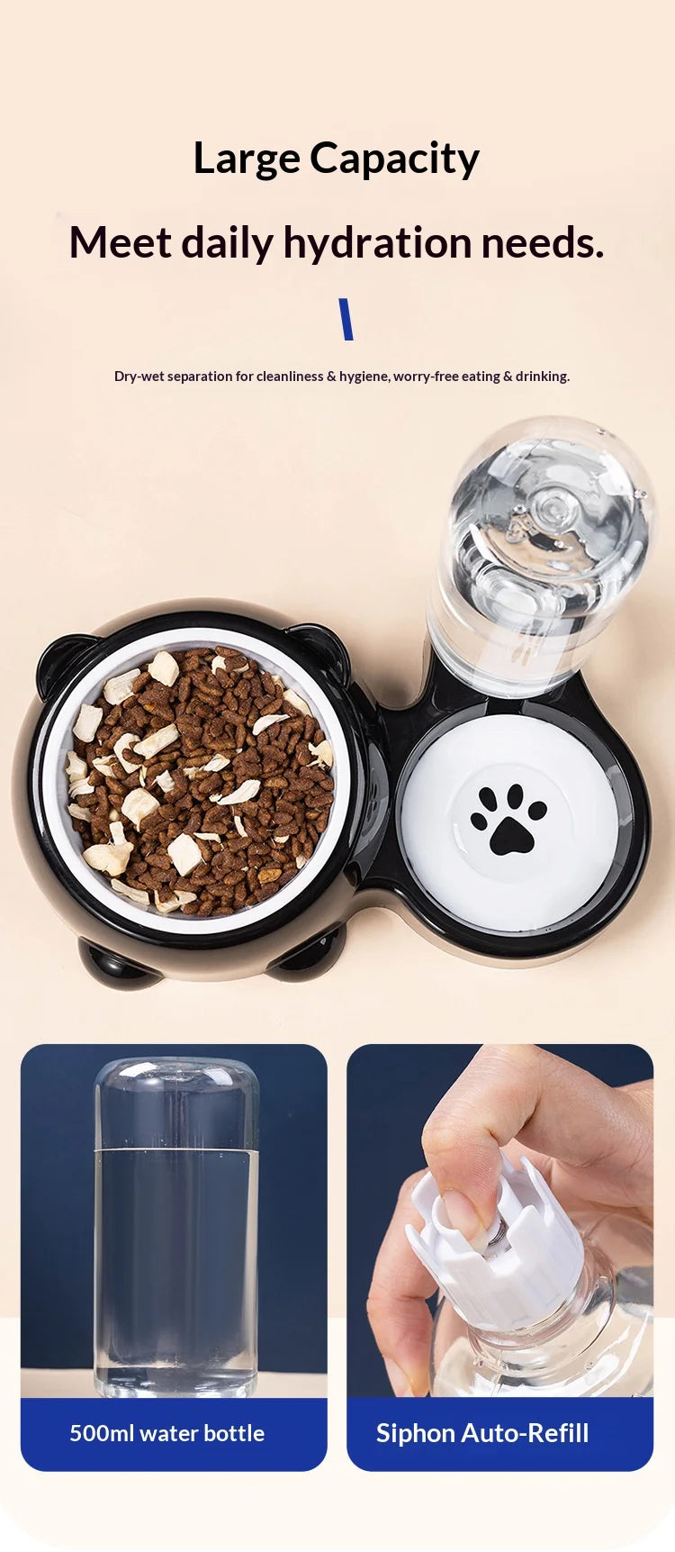 Pet Bowl 2-in-1 Auto Water Feeder, Tilted Elevated Cat Dog Bowl