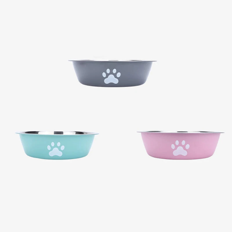 Stainless Steel Dog Bowl with Paw Print Design