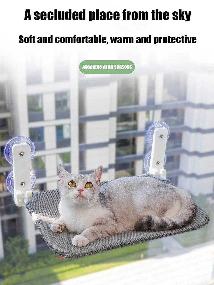 Assembly Free Folding Cat Hammock Plush Mesh Cat Window Wall