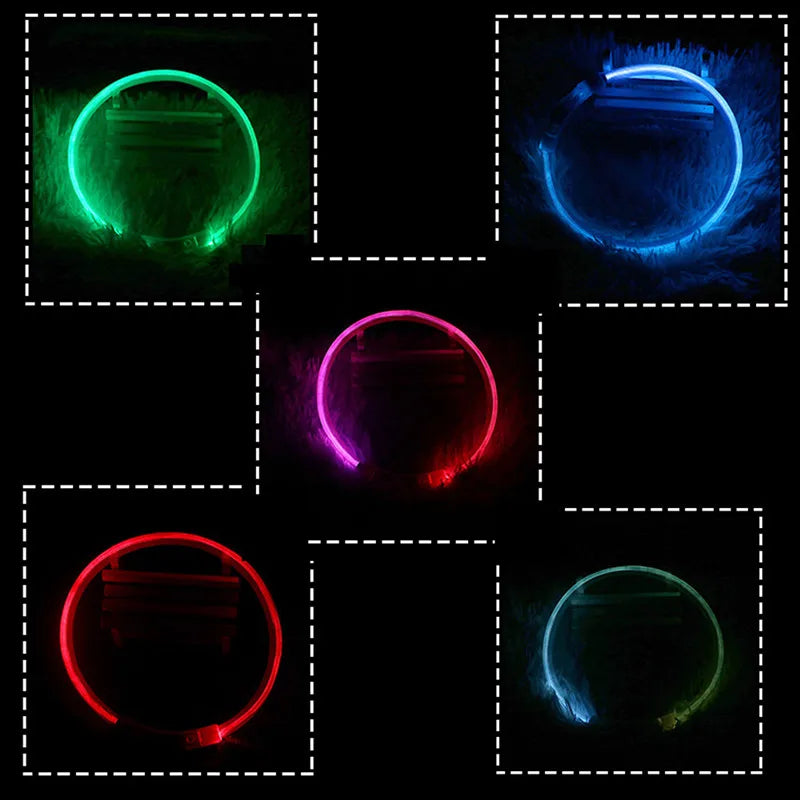 USB Rechargeable Fiber Optic Collar Pet Dog LED Light Collar