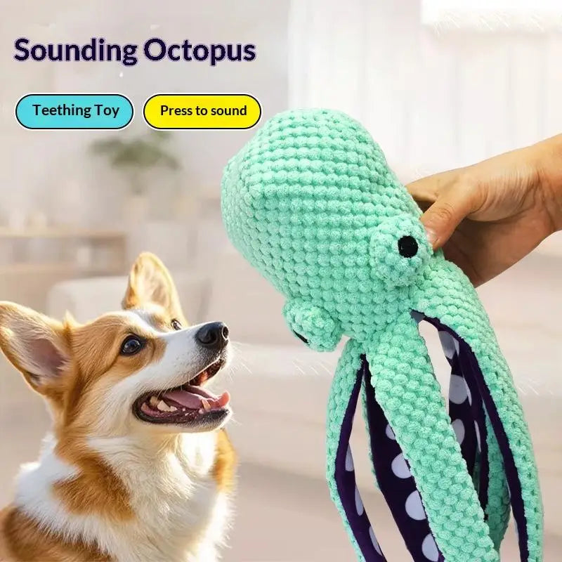 Durable Squeaky Octopus Dog Chew Toy Anxiety Relief Interactive