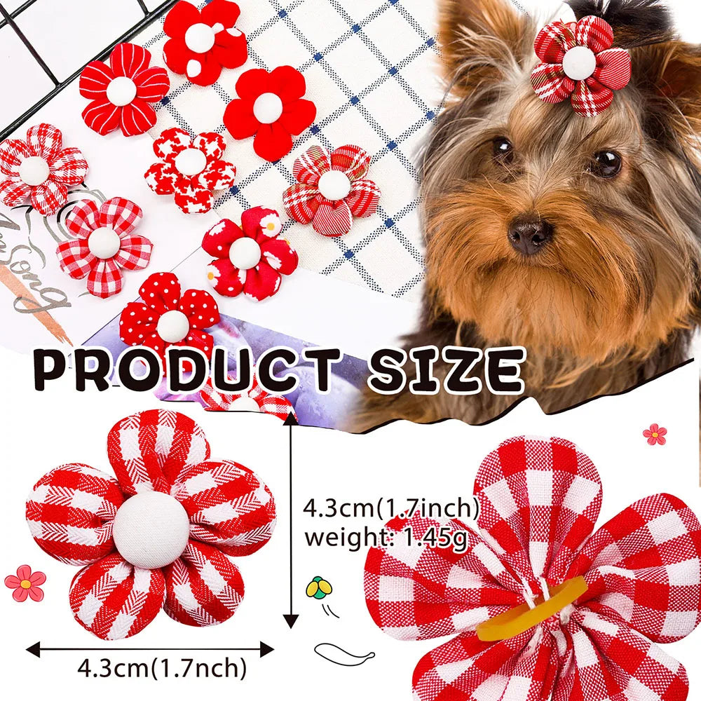 Pet Bows Flowers Shape Hair Accessories Handmade Dog Bows with