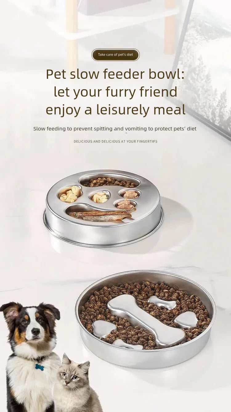 Stainless Steel Slow Feeder Bowl, Non-Slip Pet Food Bowl