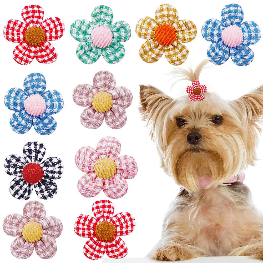 Pet Bows Flowers Shape Hair Accessories Handmade Dog Bows with