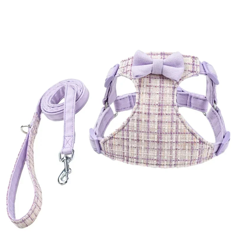 Bow Pet Chest Harness Leash 2-Piece Set, Comfortable Breathable