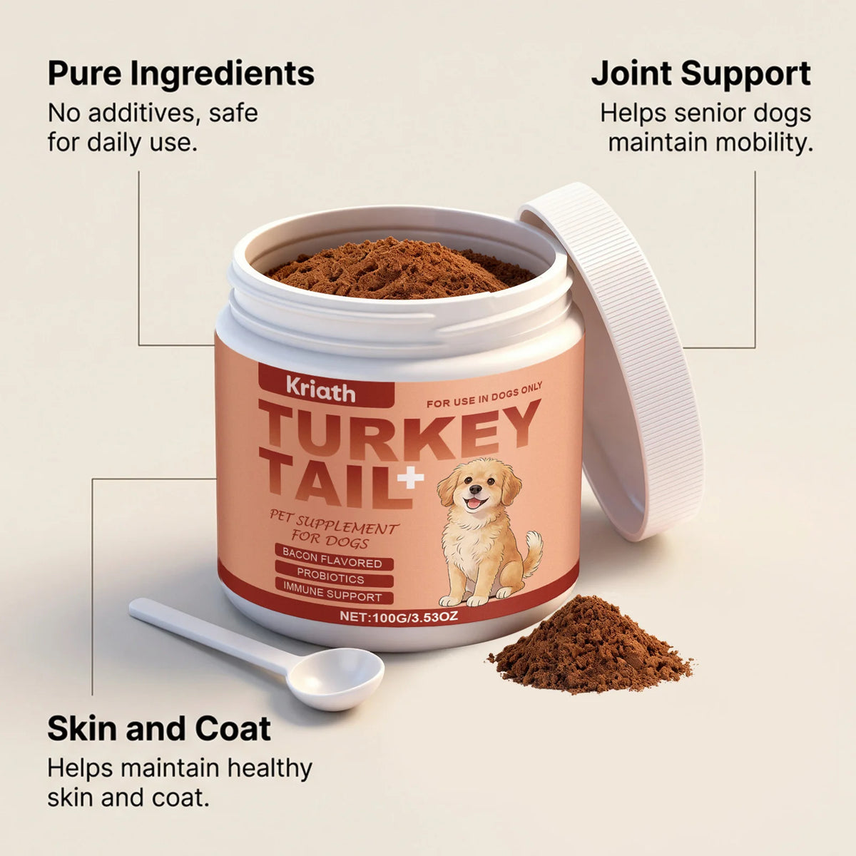 Dog Nutrition Health Supplement Powder Improve Pet Vitality Balance Intestinal Flora Skin Coat Wellness Boost Body Defense 100g