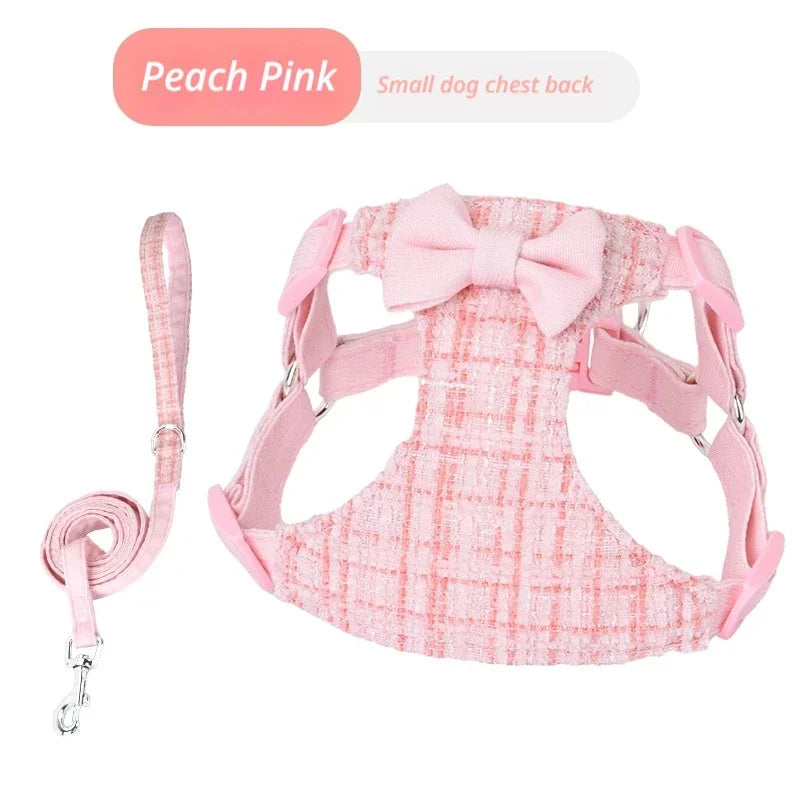 Bow Pet Chest Harness Leash 2-Piece Set, Comfortable Breathable