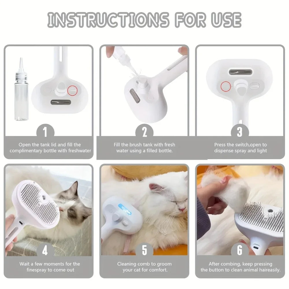 Upgraded Pet Steam Brush Spray Grooming Comb Hair Removal Cleaning