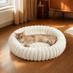Warm Round Donut Cat Bed Ultra Soft Plush Pet Nest Cozy Deep Sleep