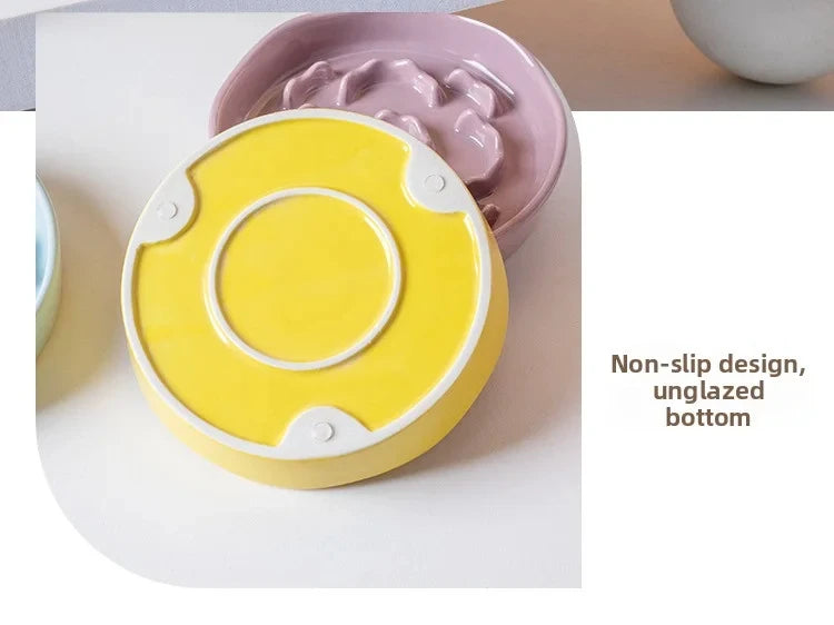 Ceramic Slow-Feeding Bowl High-Leg Cat Bowl with Neck Protection