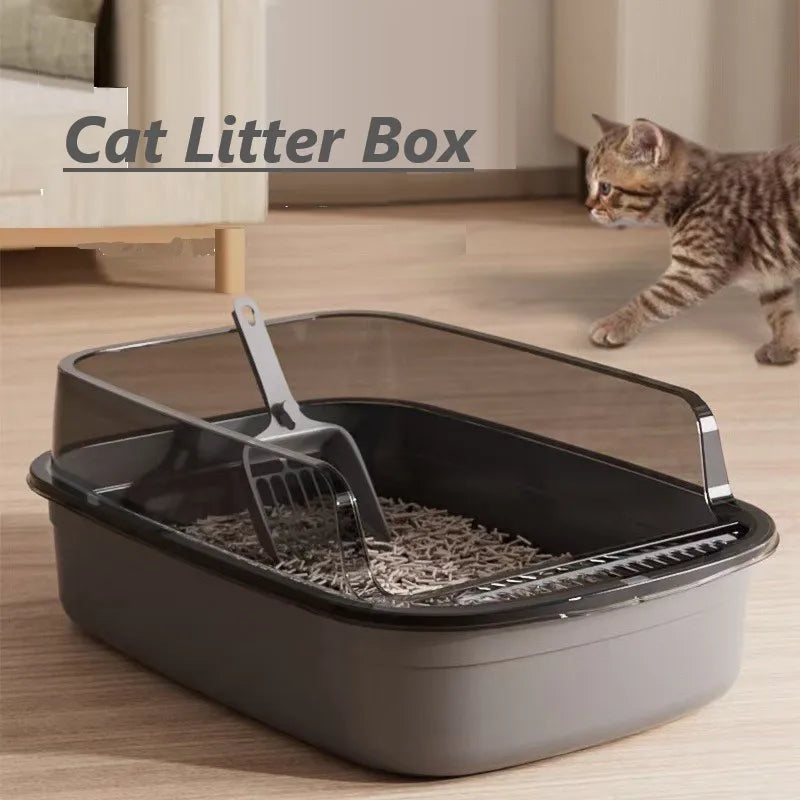 Cat Litter Box Kitty Sandbox Semi-Enclosed High Side Splashproof
