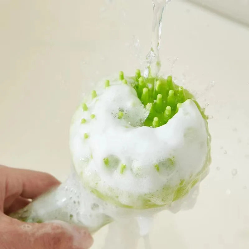 Pet Bath Brush Soft Silicone Long Handle with Shampoo Dispenser