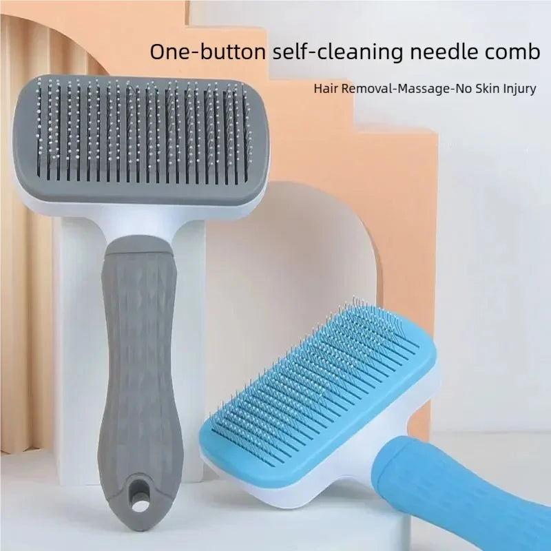 One Button Self Cleaning Pet Brush for Dogs Cats, Gentle Slicker
