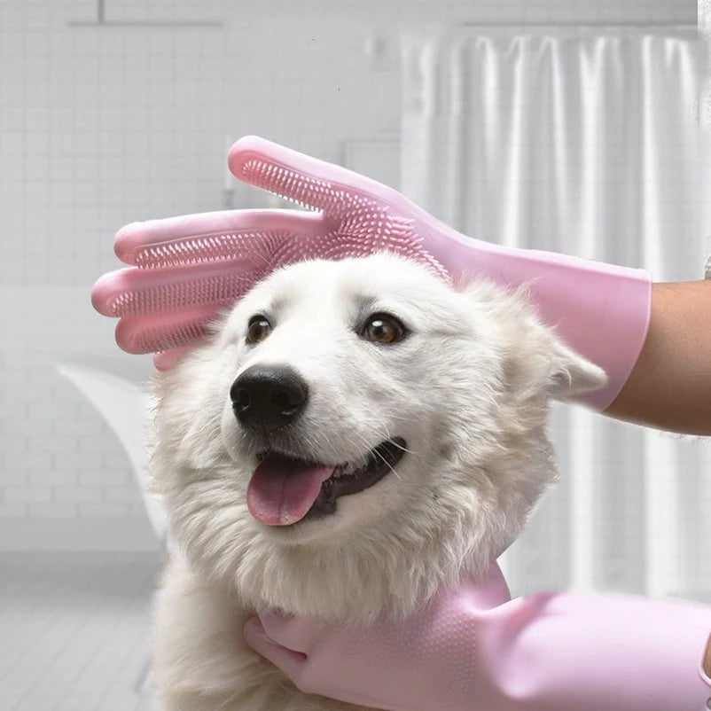 Pet Dog Bath Accessories Scrub Brush Teddy Silicone Bath Gloves