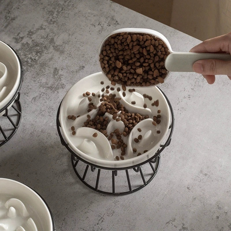 Elevated Ceramic Slow Feeder Bowl for Dogs Cats, Anti-Choking Maze
