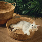 Ouzey Rattan Weaving Basket For Cat Comfortable Sleeping Pet Dog