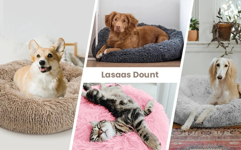Round Pet Bed for Large Dog Bed Donut Long Plush Cat Bed for