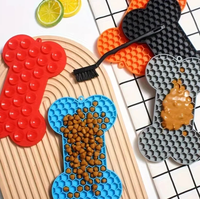Dog Slow Food Pad Bone Silicone Pet Licking Pad Mat Placemats