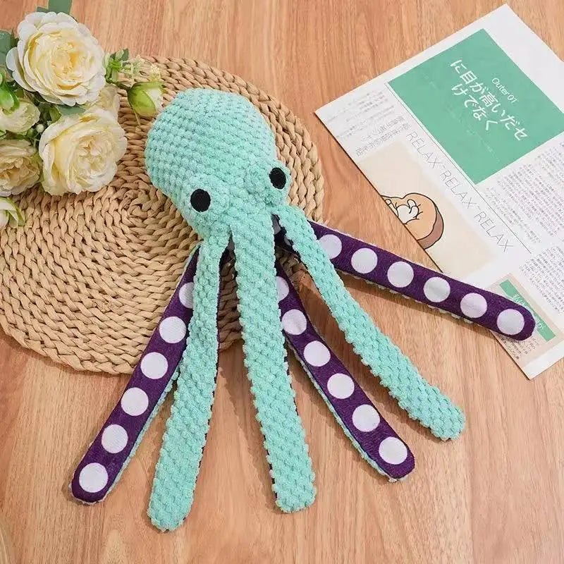 Durable Squeaky Octopus Dog Chew Toy Anxiety Relief Interactive