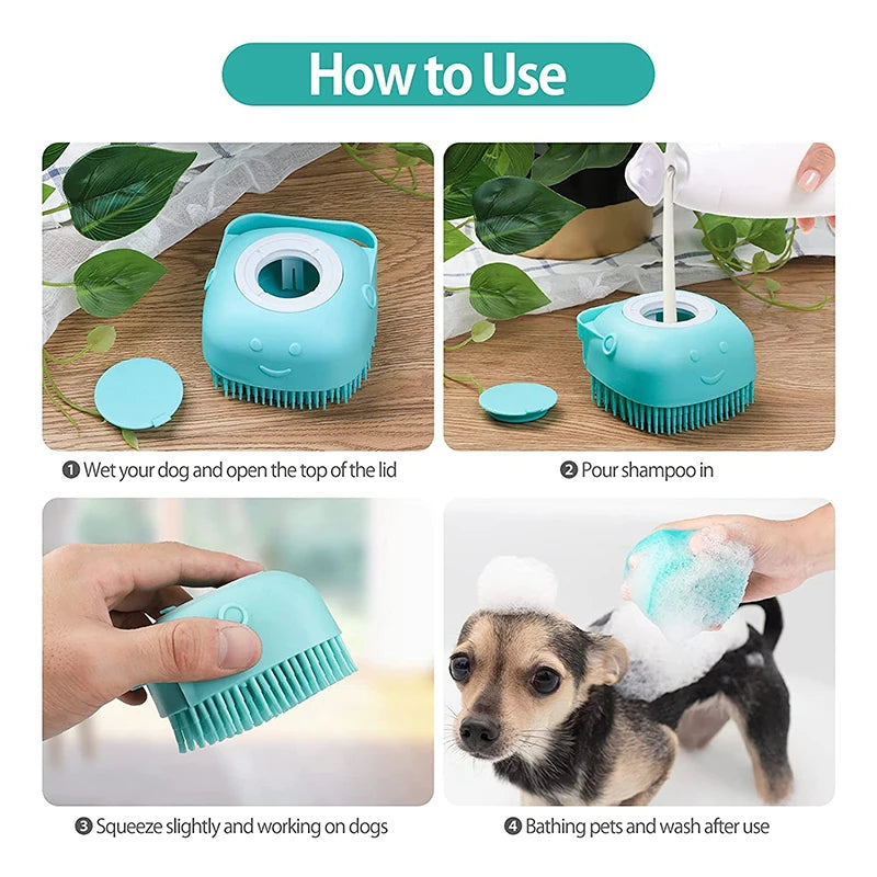 Silicone Dog Bath Massage Gloves Brush Pet Cat Bathroom Cleaning
