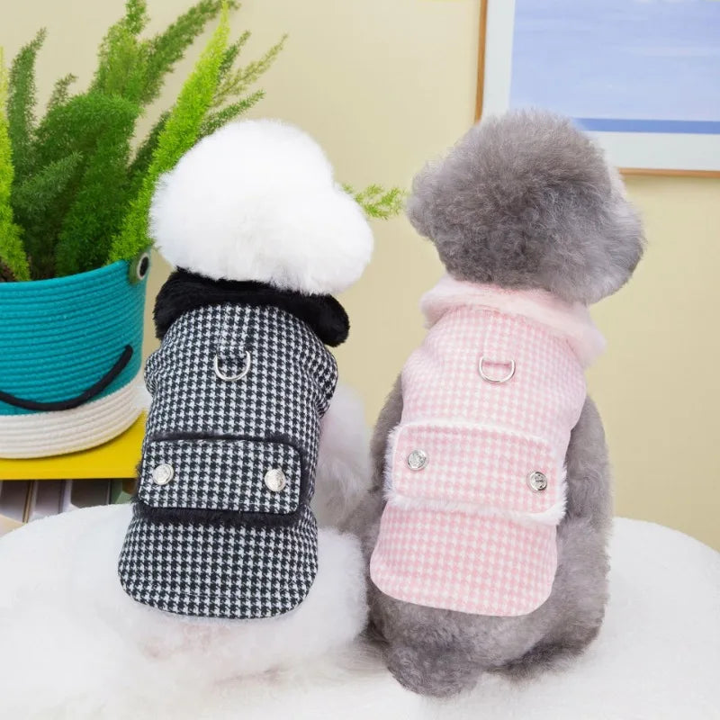 Warm Fashion Ins Winter Pet Dog Clothing Houndstooth Dog Coat