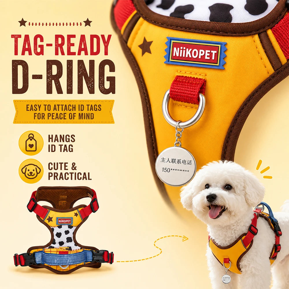 Comfortable Breathable Mesh-Lined Printed Pet Harness with