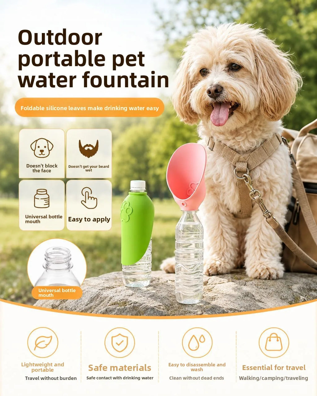 Portable Pet Outdoor Drinking Water Cup Dog Silicone Foldable Leaf