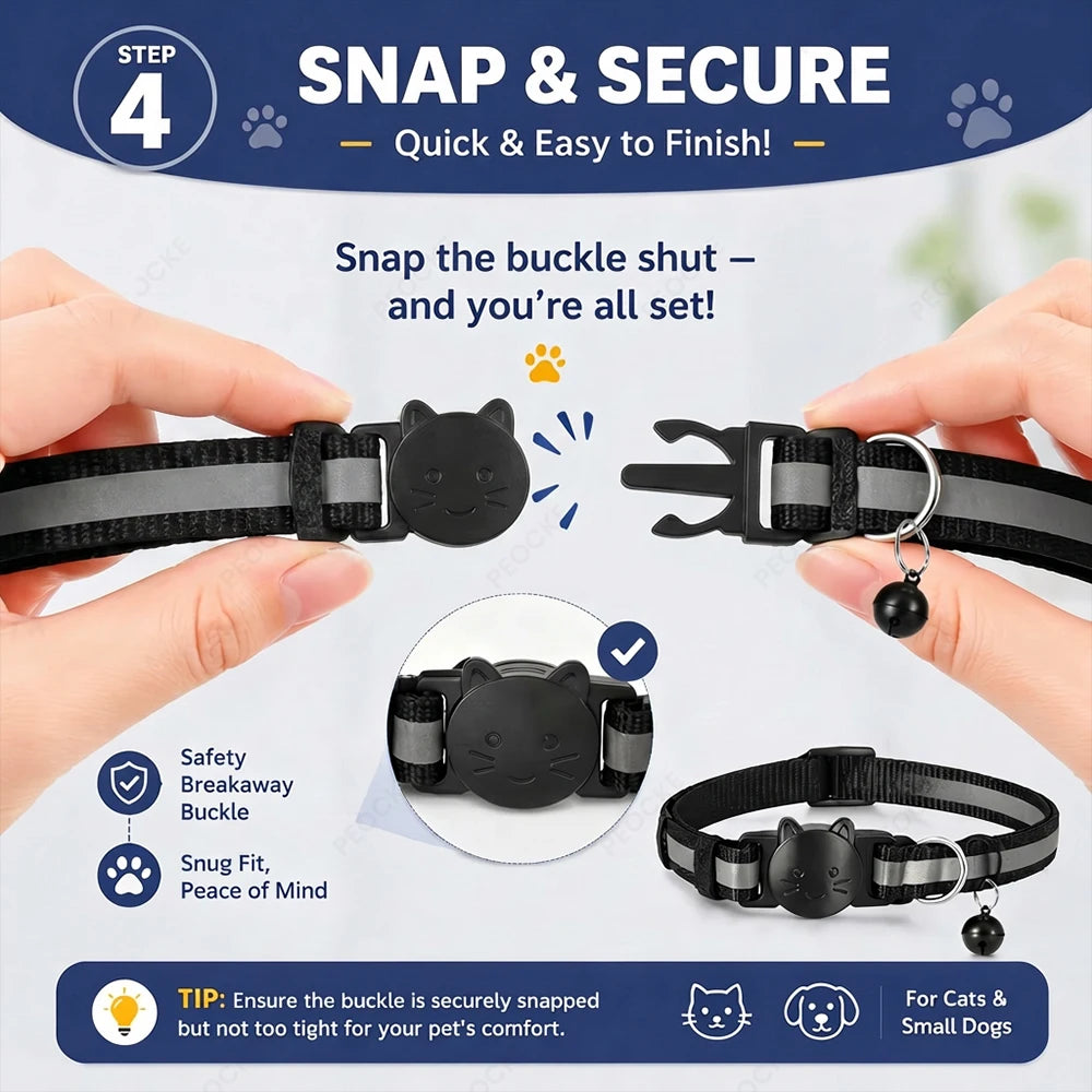 Bluetooth GPS Tracker with Cat Collar Reflective Strips Adjustable