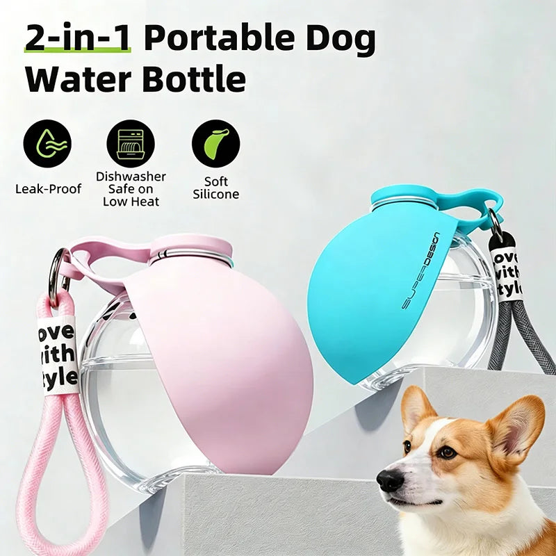 2-In-1 Portable Dog Water Bottle Foldable Silicone Dog Bowl