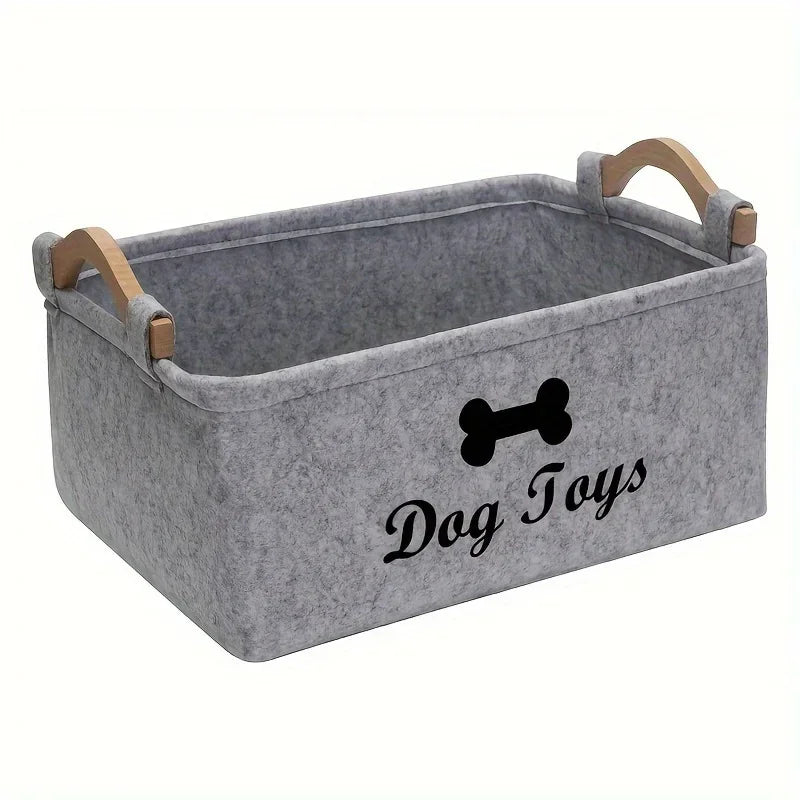 Stylish Felt Pet Toy Storage Basket - Durable Organizer for Cat &