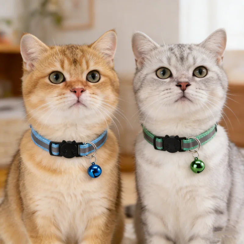 Reflective Pet Collar with Bell Adjustable Nylon Dog Cat Collar