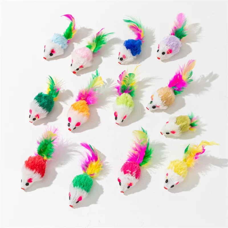 Pet Cat Toys Rabbit Fur False Mouse Feather Rainbow Mouse Toy