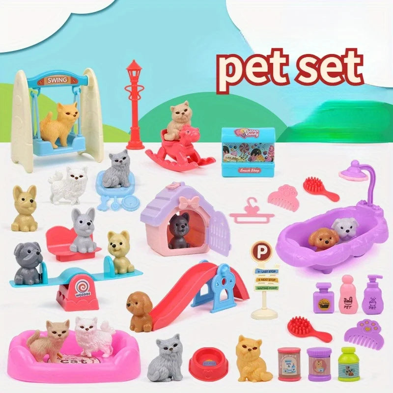 Cute Dog Pet Basket Doll Set