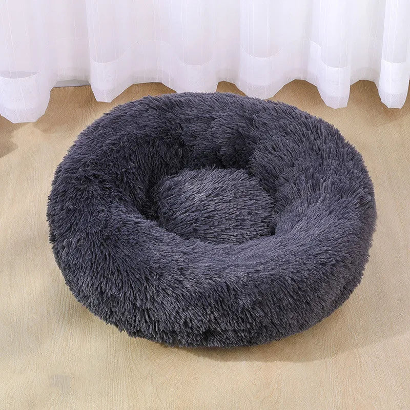 Super Soft Pet Dog Cat Bed Plush Full Size Washable Calm Bed Donut