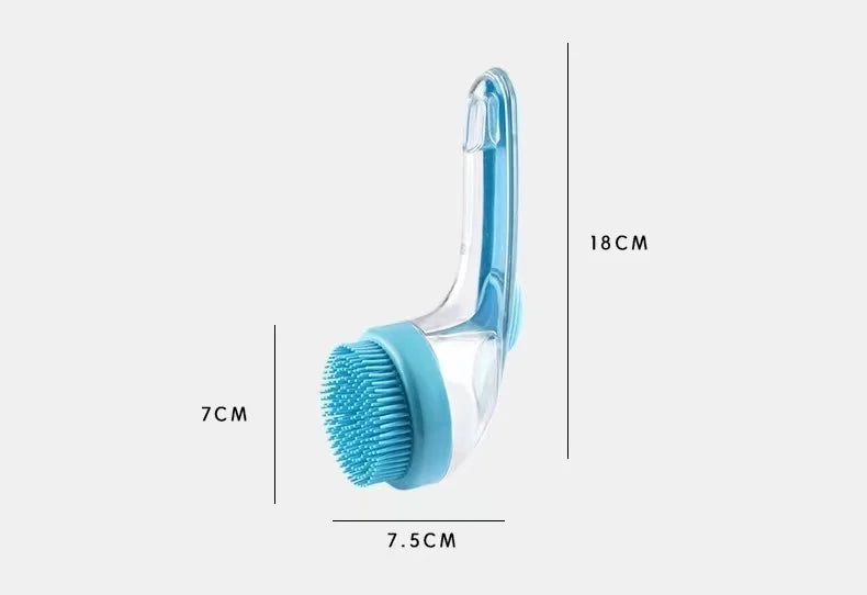 Pet Bath Brush Soft Silicone Long Handle with Shampoo Dispenser