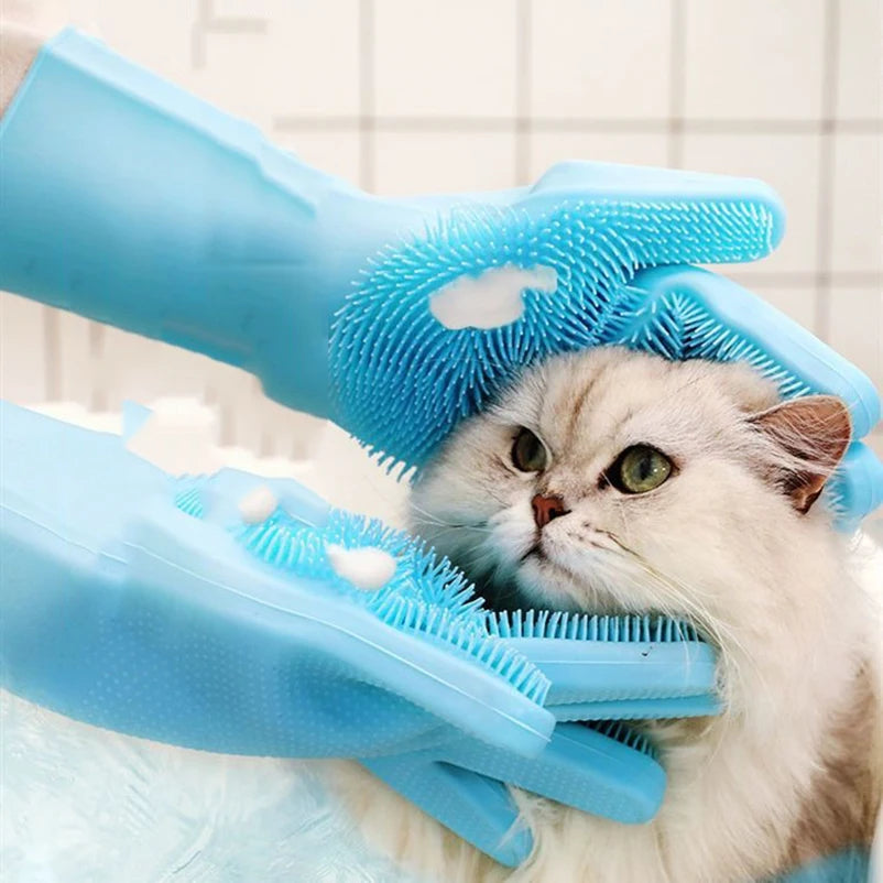 Pet Dog Bath Accessories Scrub Brush Teddy Silicone Bath Gloves