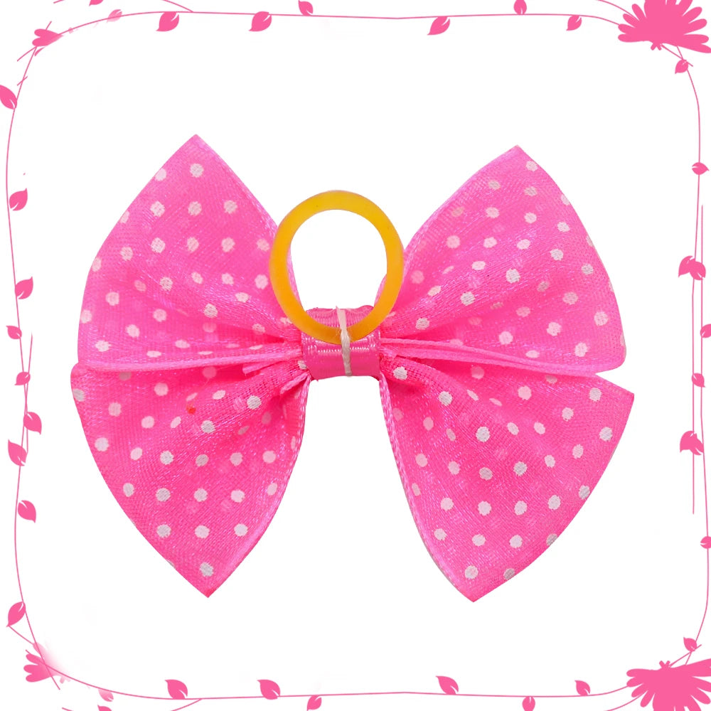 Lace Dogs Hair Bows with Dotted Dog Hair Rubber Bands Colorful