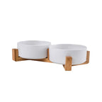 Ceramic Pet Bowl Dish with Wood Stand No Spill Pet Ceramic Double
