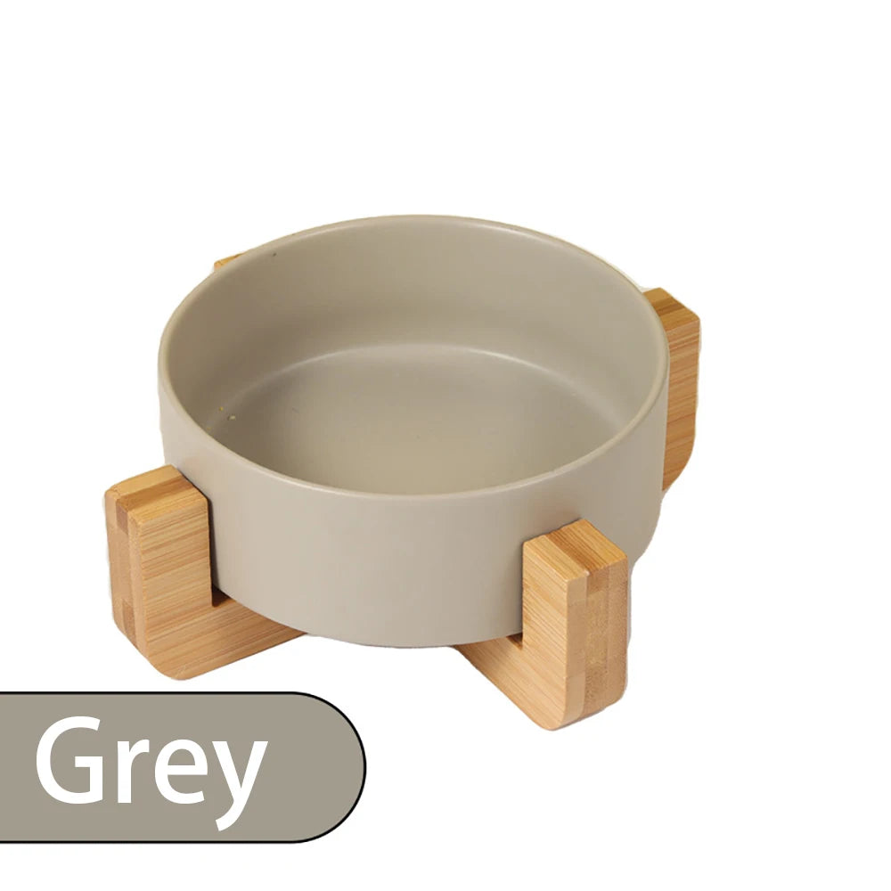 Custom Ceramic Pet Bowl Dish with Wood Stand Dog Cat Bowl with