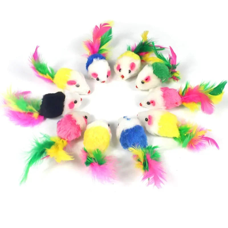 Pet Cat Toys Rabbit Fur False Mouse Feather Rainbow Mouse Toy