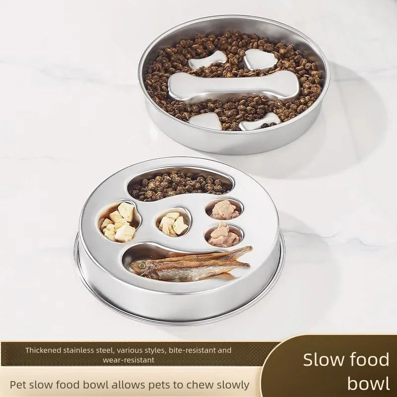 Stainless Steel Slow Feeder Bowl, Non-Slip Pet Food Bowl
