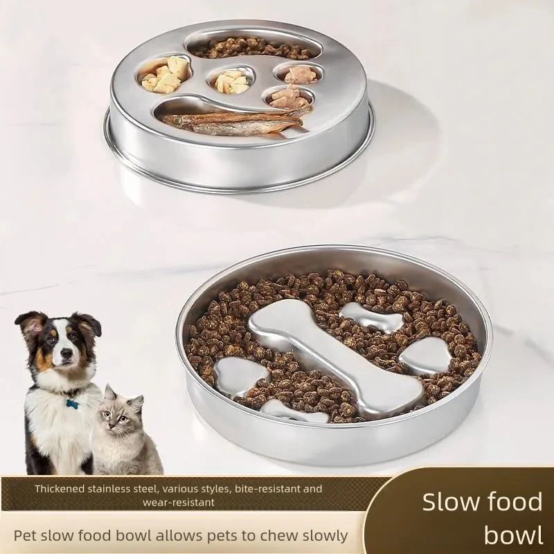 Stainless Steel Slow Feeder Bowl, Non-Slip Pet Food Bowl