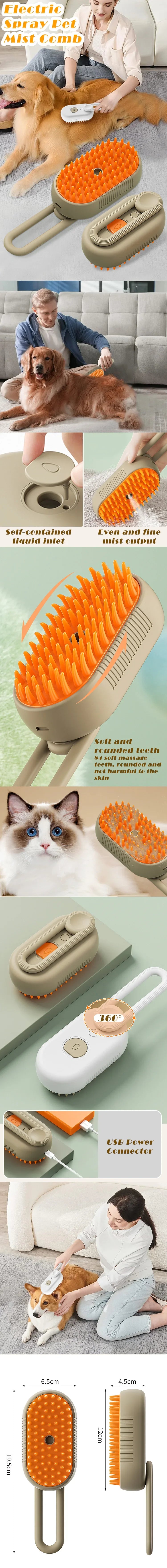 Pet Steam Brush Cat Dog Cleaning Steamy Spray Massage Beauty Comb
