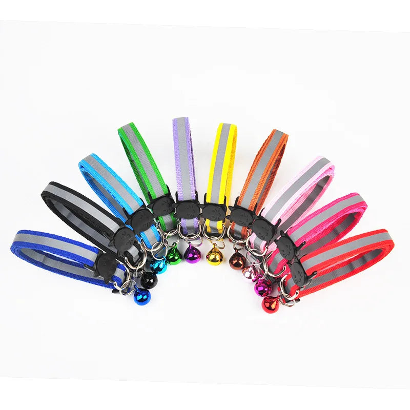 Reflective Pet Collar with Bell Adjustable Nylon Dog Cat Collar