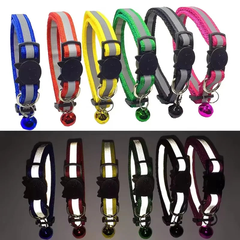 Reflective Pet Collar with Bell Adjustable Nylon Dog Cat Collar