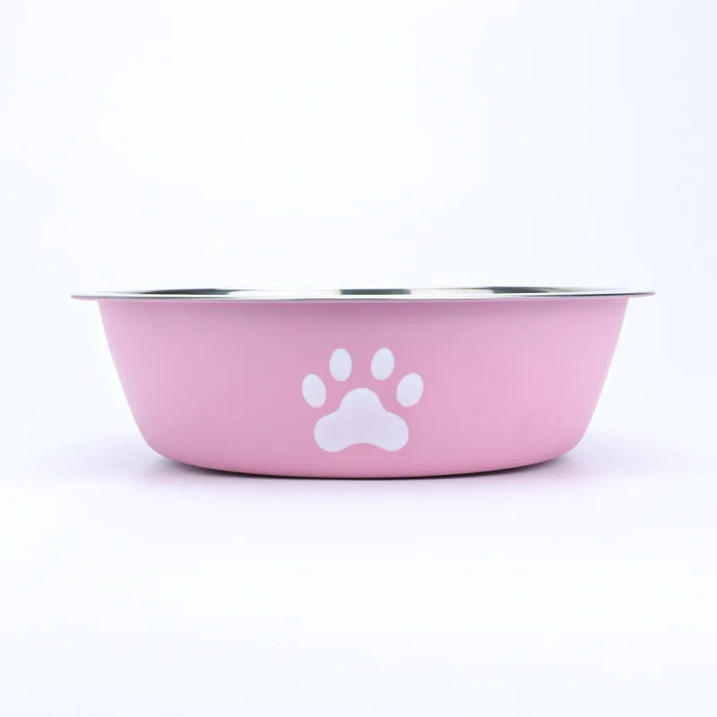 Stainless Steel Dog Bowl with Paw Print Design