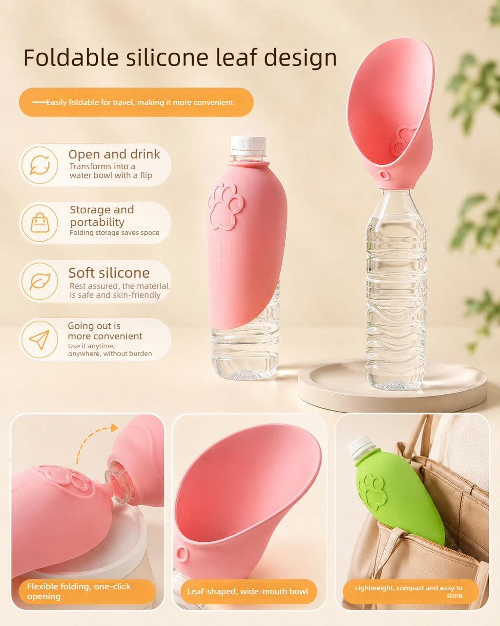 Portable Pet Outdoor Drinking Water Cup Dog Silicone Foldable Leaf